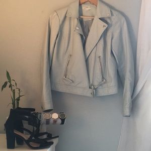 White/blue fake leather jacket